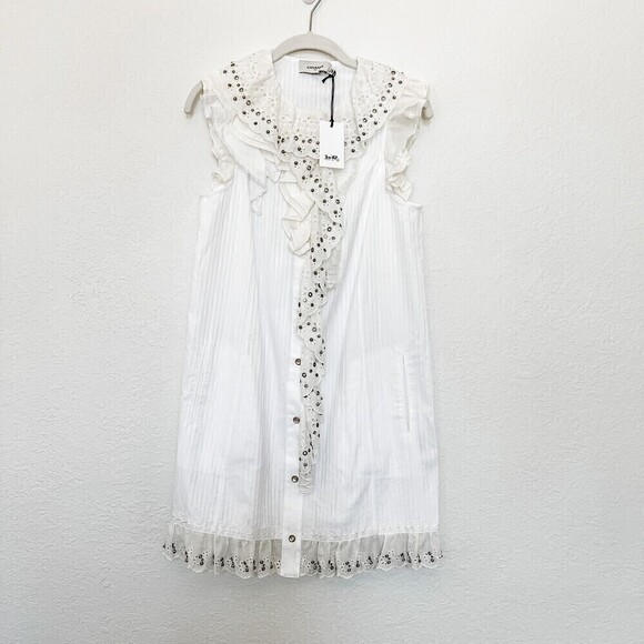 NWT Coach 1941 Ruffle Prairie Mini Dress Size 0 White - Picture 2 of 10